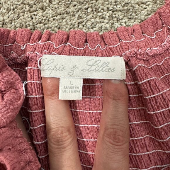 Lapis & Lillies Cottage Dress Women's Size Large Pink Midi Length Smocking JCD - Picture 7 of 9